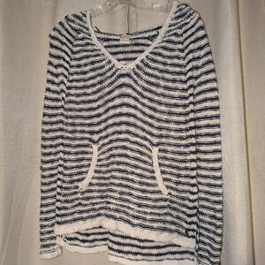 Roxy Navy and White Striped V-Neck Sweater